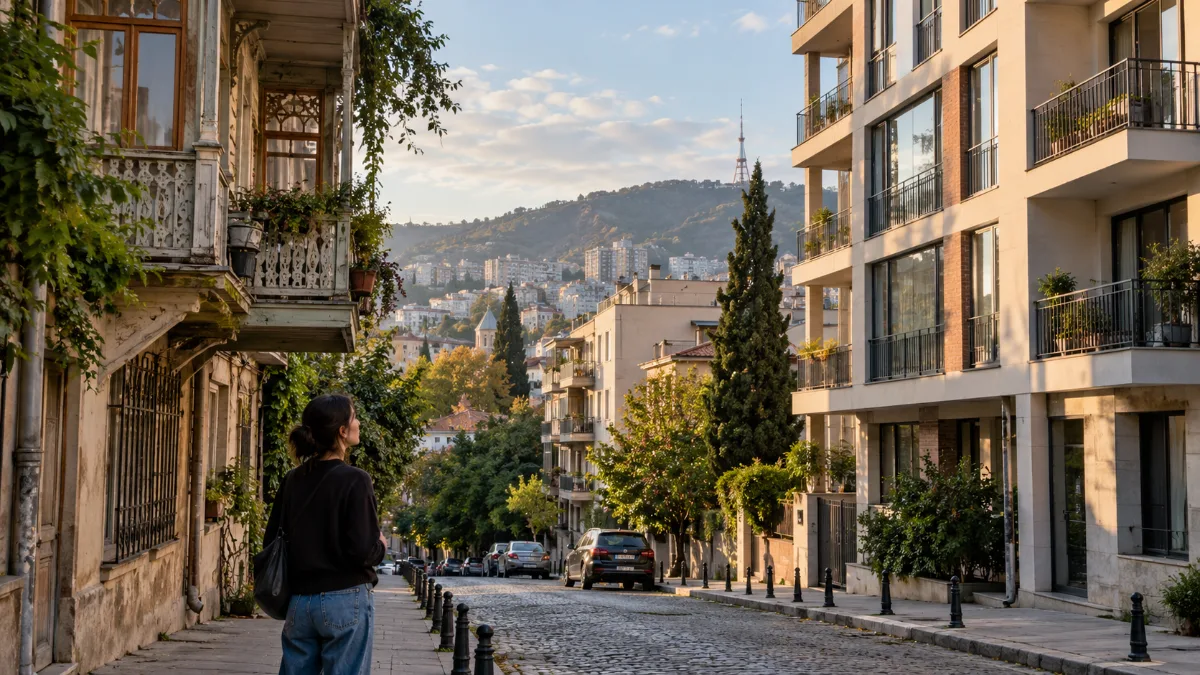 صورة توضيحية لشارع سكني في تبليسي، جورجيا.
